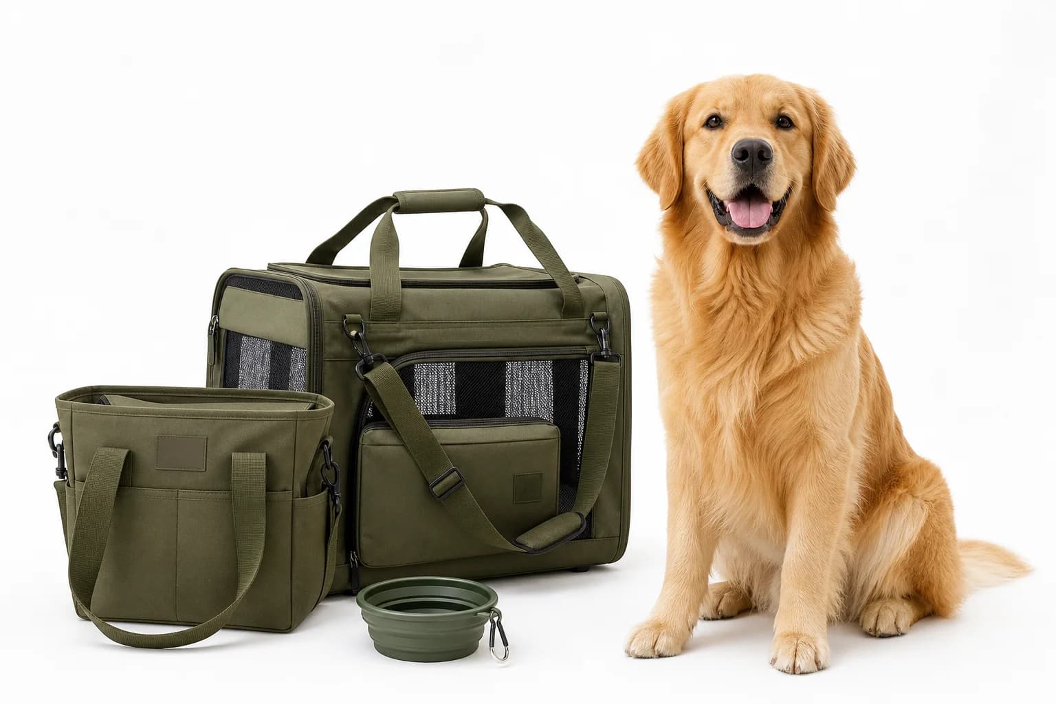 Dog with travel gear